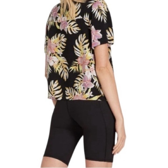 Volcom Gen wow Tropical Floral Black Button-Up Women's Top Hawaiian shirt resort - Picture 14 of 14